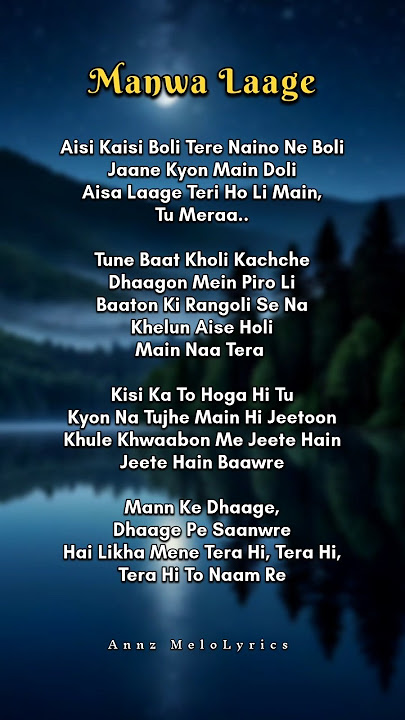 MANWA LAAGE SONG LYRICS 🎶🤍 #song #songlyrics #hollywood