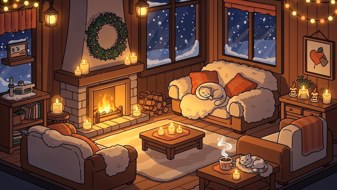 Cozy Winter | Just Relax  | Relaxing Snowfall, Fireplace | Oddly Satisfying World