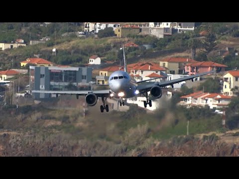 MADEIRA front view CROSSWIND LANDINGS | Breathtaking Landing's at Madeira's RWY 05