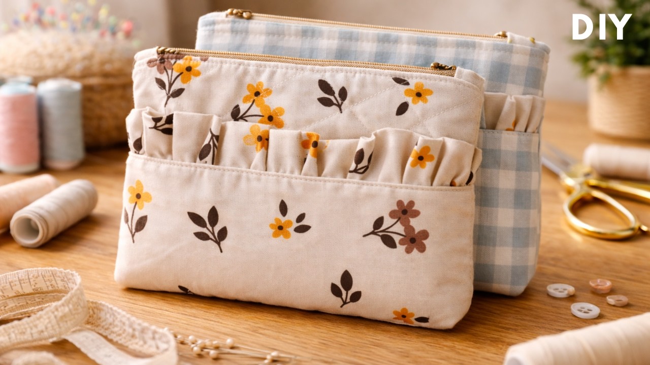 How To Sew A Cute Zipper Pouch With A Ruffle Front Pocket