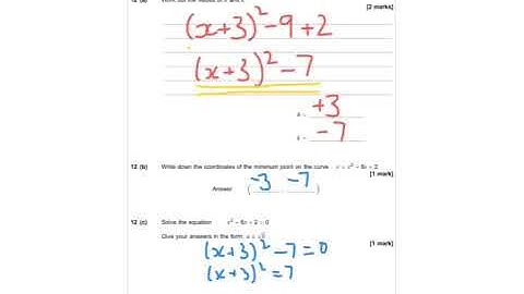 AQA Further Maths GCSE 2016 Paper 1 Q12 - Completing The Square