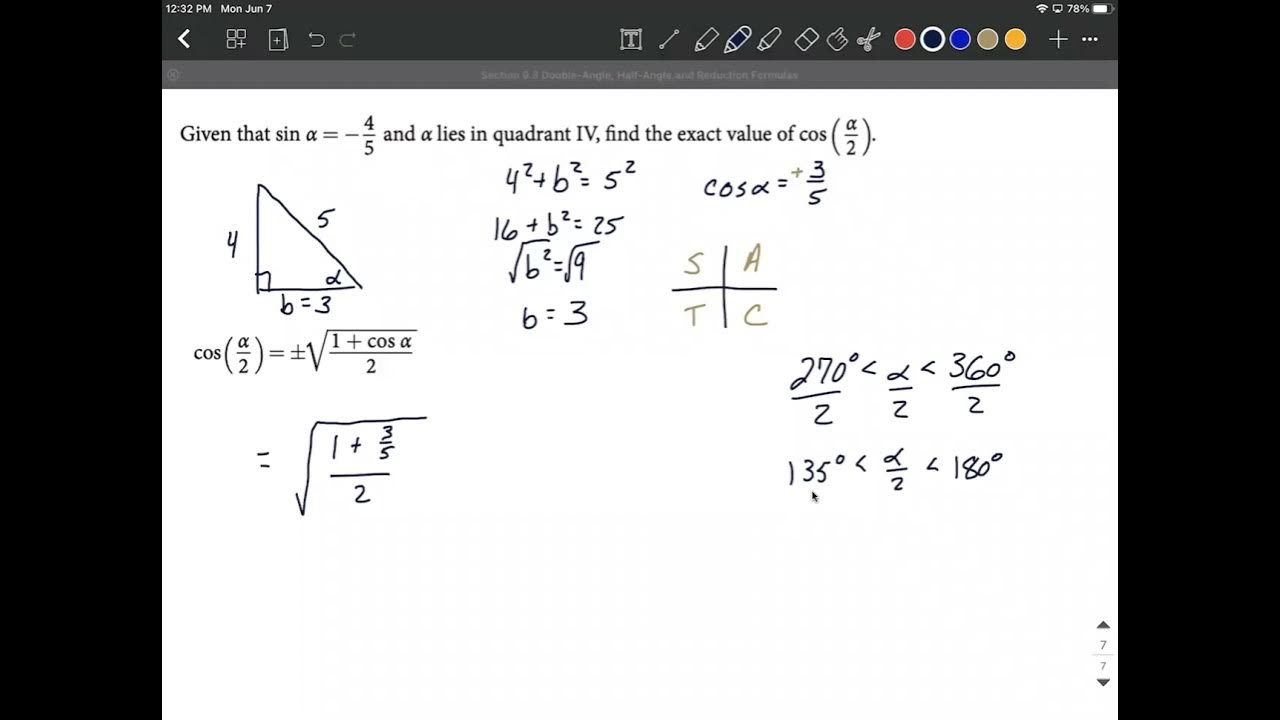 HalfAngle identity (formula) Given sine of angle, determine cosine