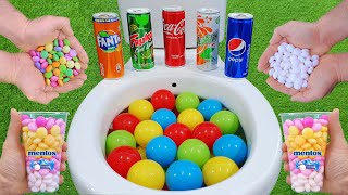 Plastic Colorful Balls VS Coca Cola, Fanta, Fruko, Pepsi, Yedigün and Rainbow Mentos in the Toilet