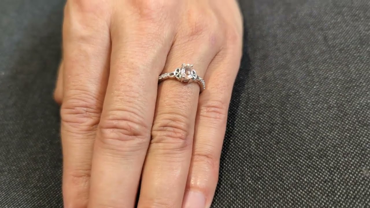 14k Rose Gold Pomme Oval Morganite And Diamond Celtic Ring (1/9 Ct. Tw.); Love Knot