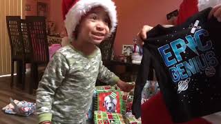 Christmas morning 2018 Noah opening his Christmas presents