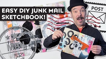 Easy DIY artist sketchbook made from junk mail catalogs, mixed media collage, recycle