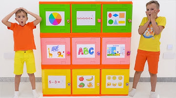 Vlad and Niki learn how to open toy boxes and solving logic challenge