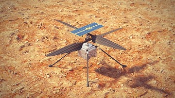 Ingenuity helicopter checks propellers before flying on Mars. 4k animation