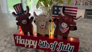 Festive 4th of July Rustic Light Up Highland Cow Patriotic Decoration
