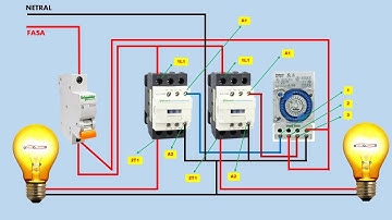 Turns on 2 house lights using 2 contactors and 1 timer | timer theben