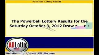 Powerball Lottery Drawing Results for October 3, 2012