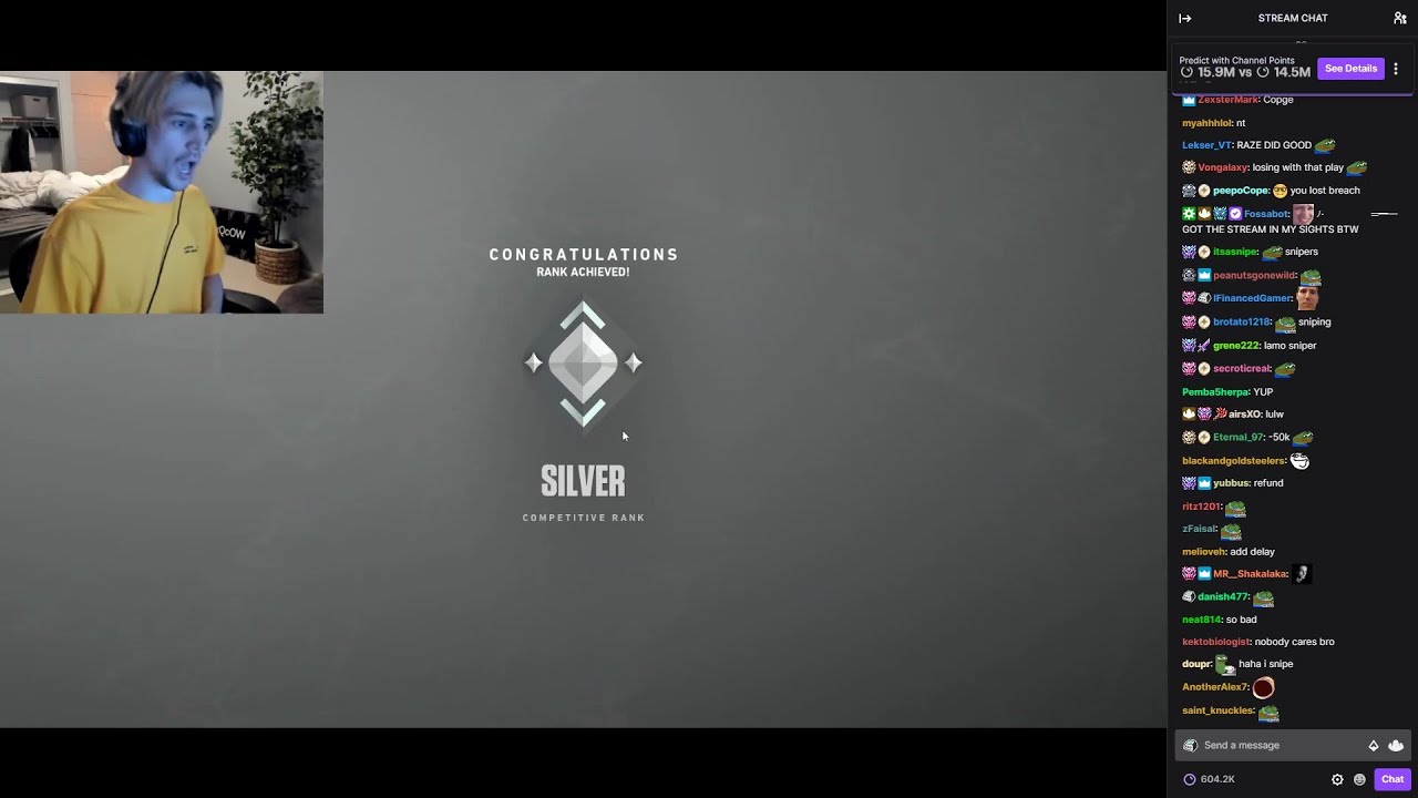 xQc gets his Placement Rank in Valorant