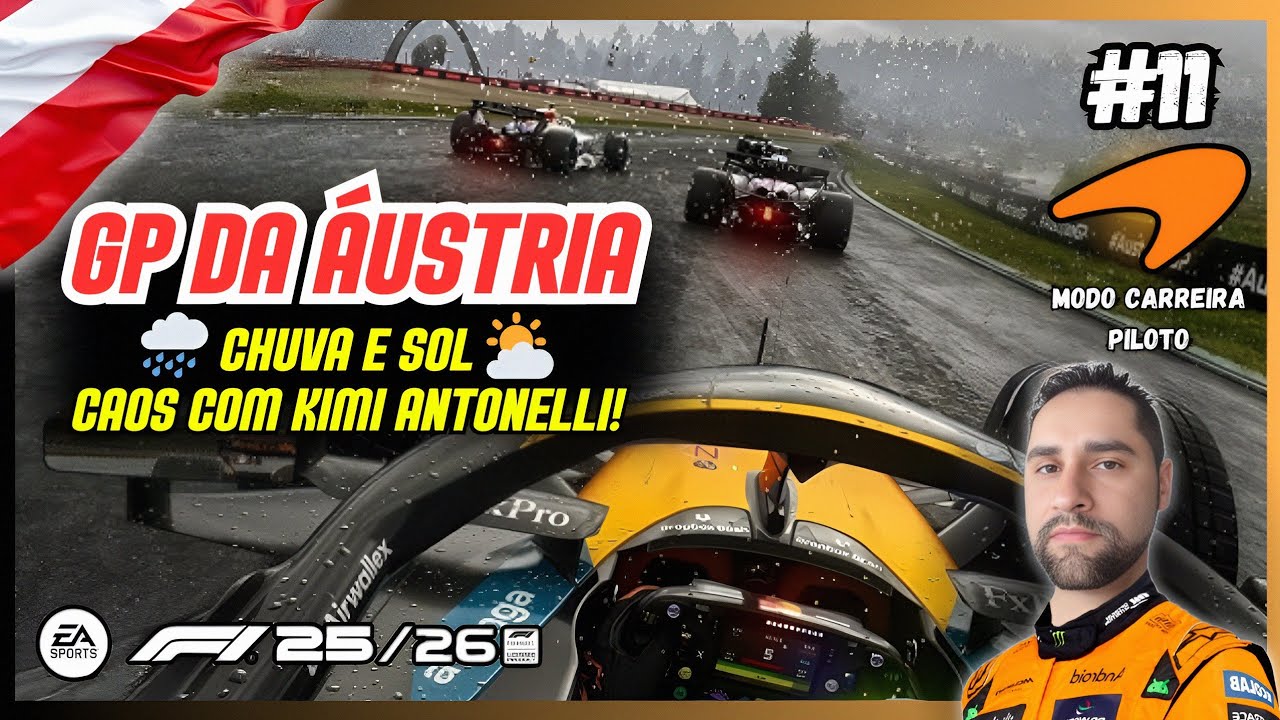 CHUVA, CAOS e SOBREVIVÊNCIA x ANTONELLI no GP da Áustria 🌧️ | F1 25 MODO CARREIRA - GAMEPLAY PS5 #11