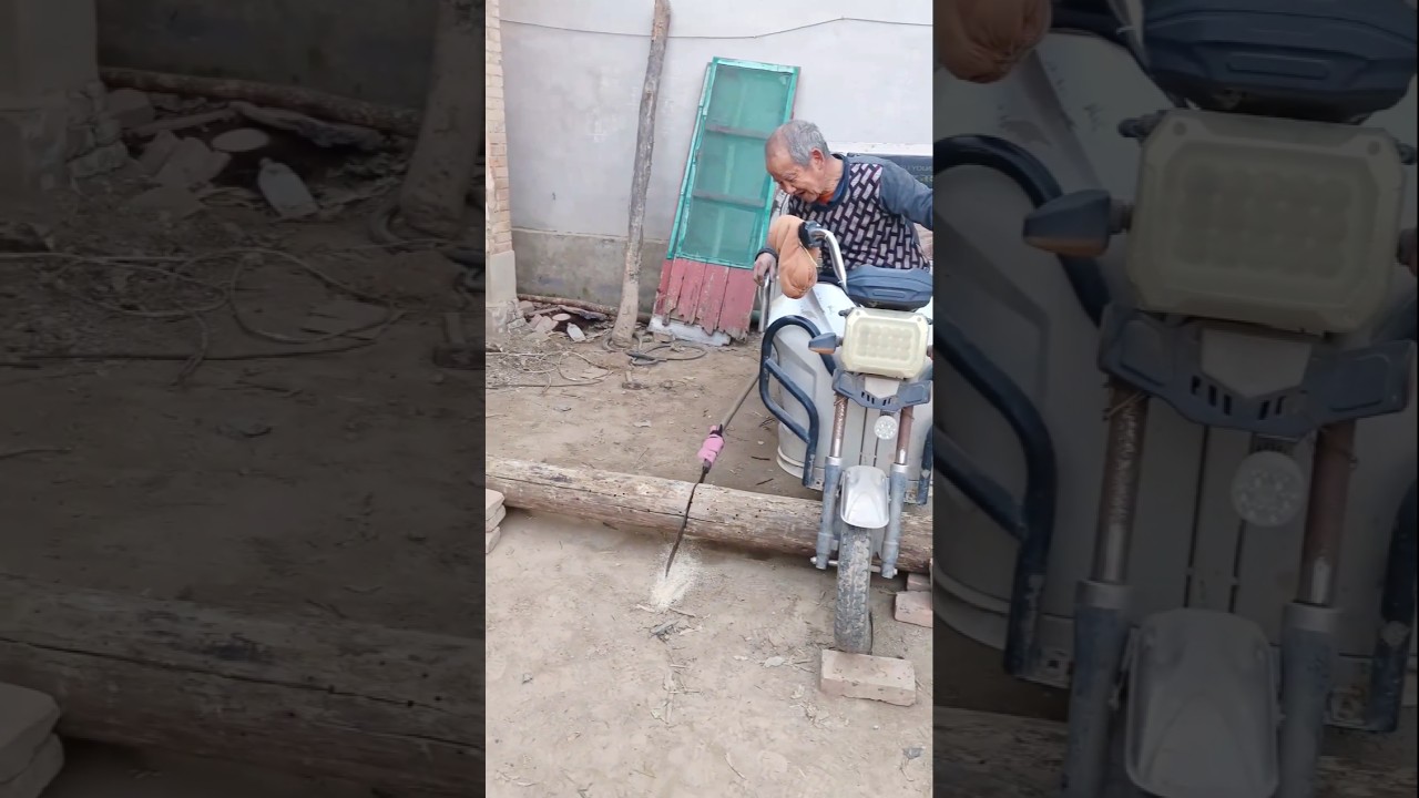 Smart Tricycle Hack for Cutting Heavy Wood Log 😲🪵Description (optional):Old man uses a