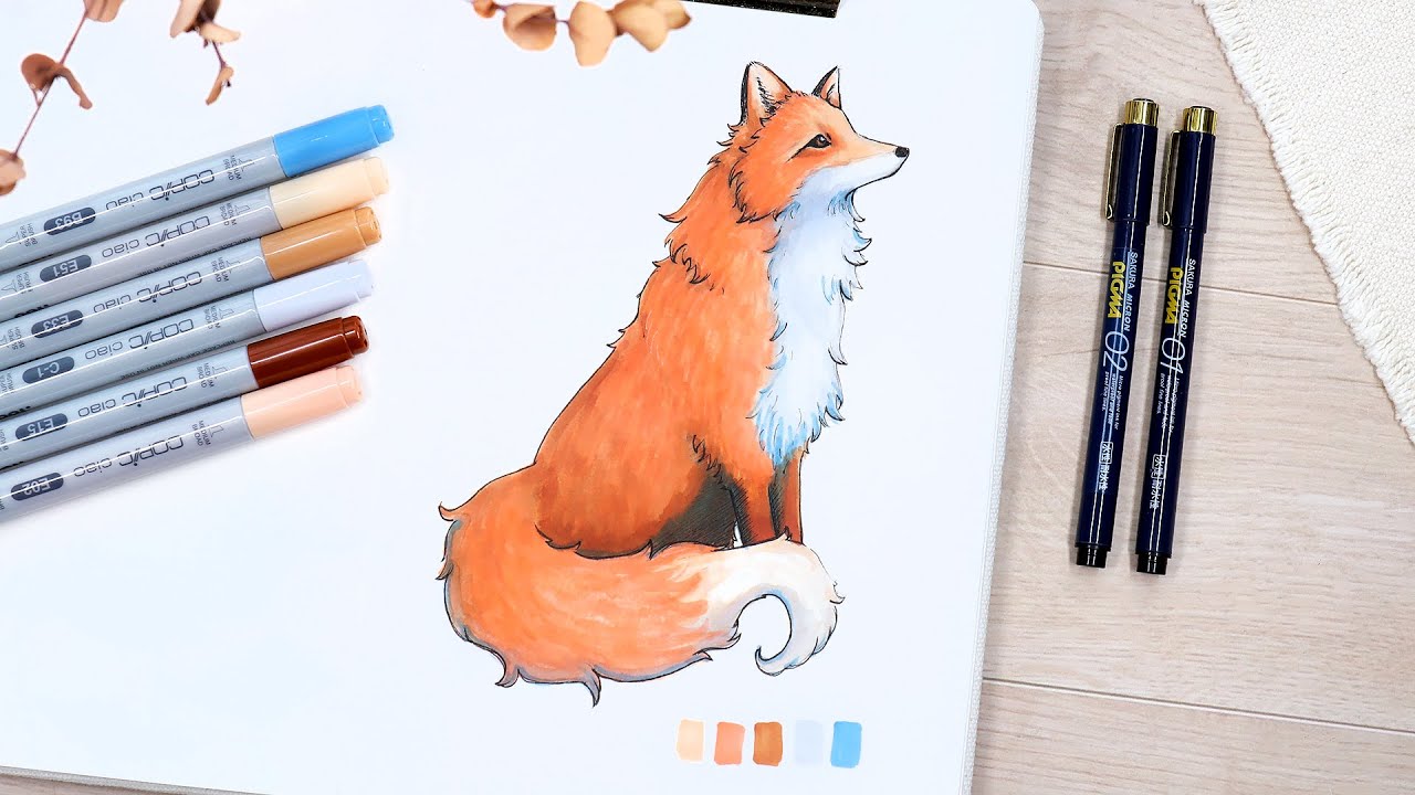 🦊 Урок рисования лисы спиртовыми маркерами Copic