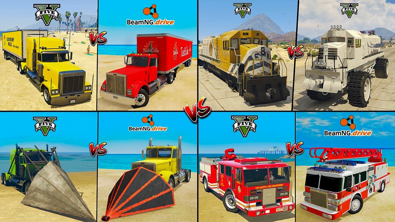 NORMAL TRUCK VS TRAIN VS AMBULANCE VS RAMP TRUCK IN TEARDOWN VS BEAMNG - WHICH IS BEST  ?