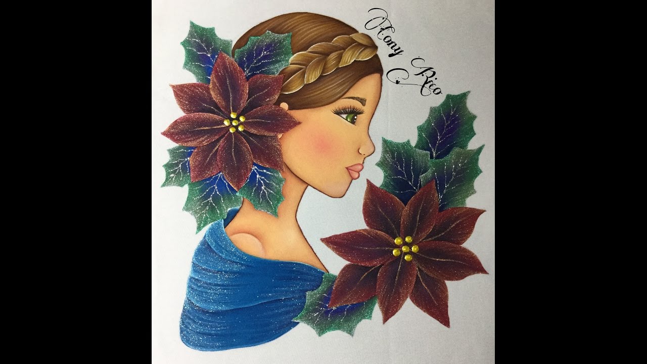 Pintura En Tela Rostro Con Nochebuenas # 3 Con Cony