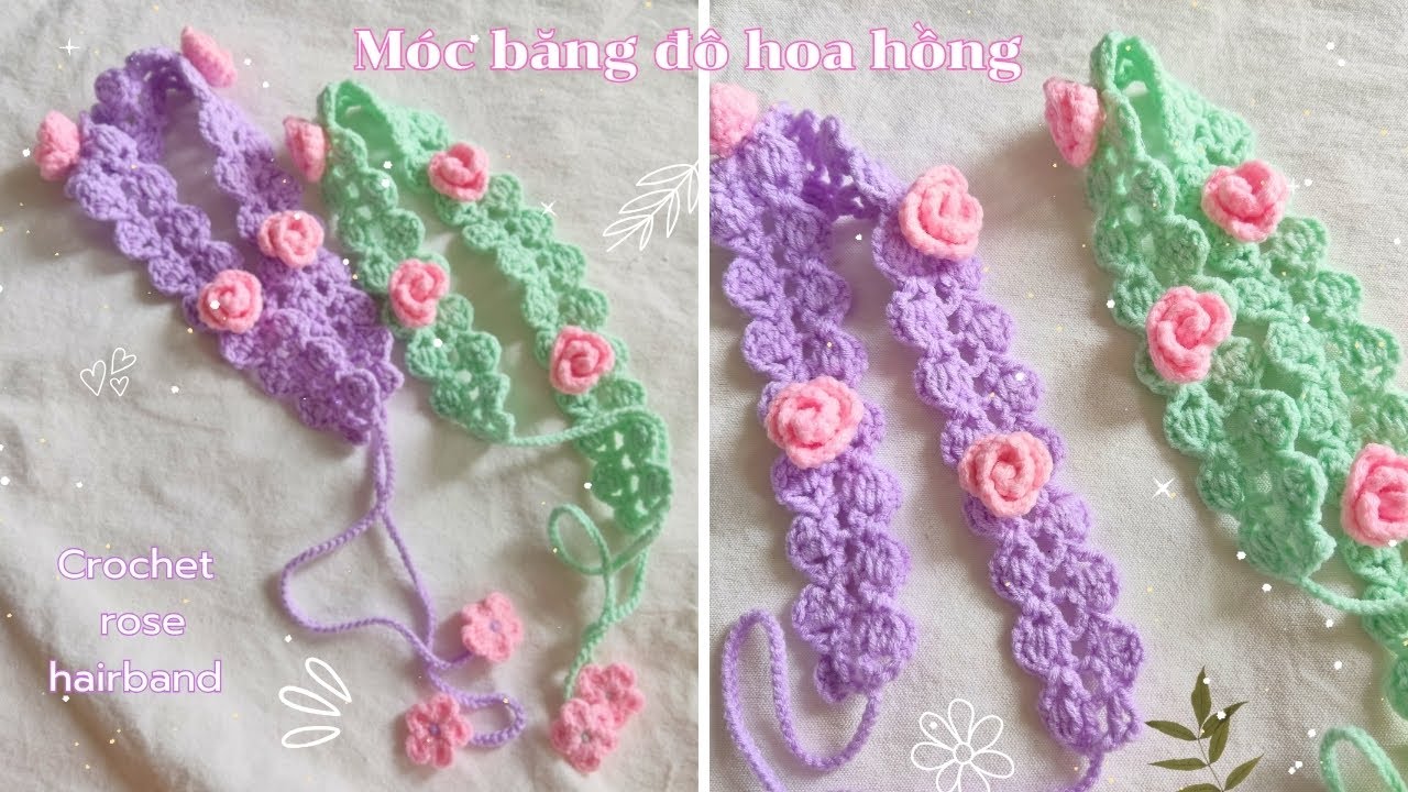 Crochet rose headband| Hướng dẫn móc băng đô cài tóc đính hoa hồng 🌹| Eng chart