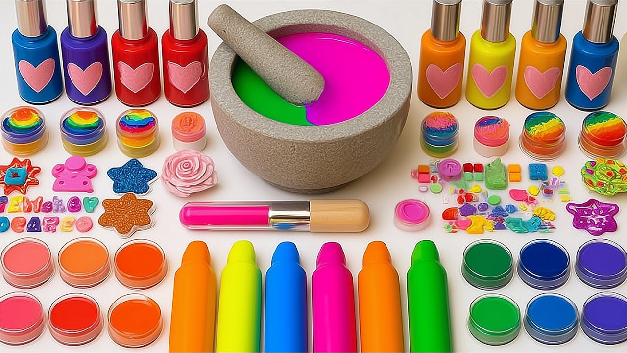 Relaxing Slime ASMR Video | DIY Making Glossy Slime with Glitters & Lipstick Makeup Cosmetic Set #59