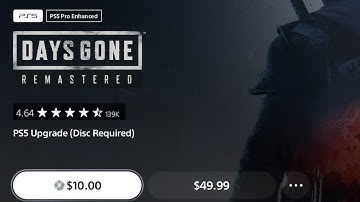 Days Gone: Remastered PS5 Upgrade (PS4 Disc Required) for $10 USD