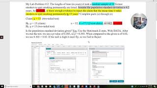 05 Hypothesis Test Mean Sigma Known With Data HW#12