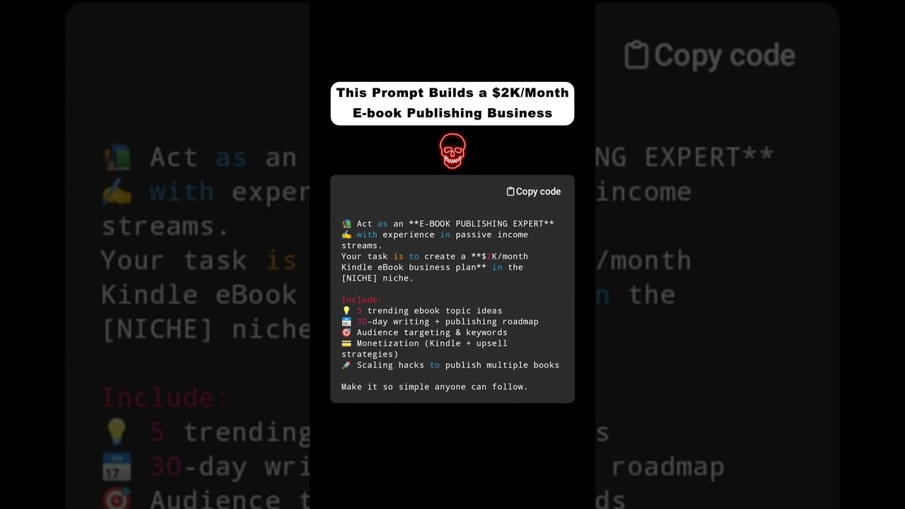 🔥This Prompt Builds a $2K/Month E-book Publishing Business | 💾 Save this prompt 