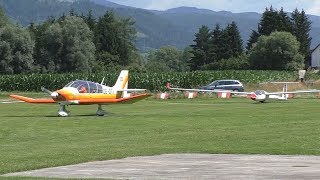 Robin DR 400/180R takeoff with glider at Airfield Kapfenberg | OE-DTI