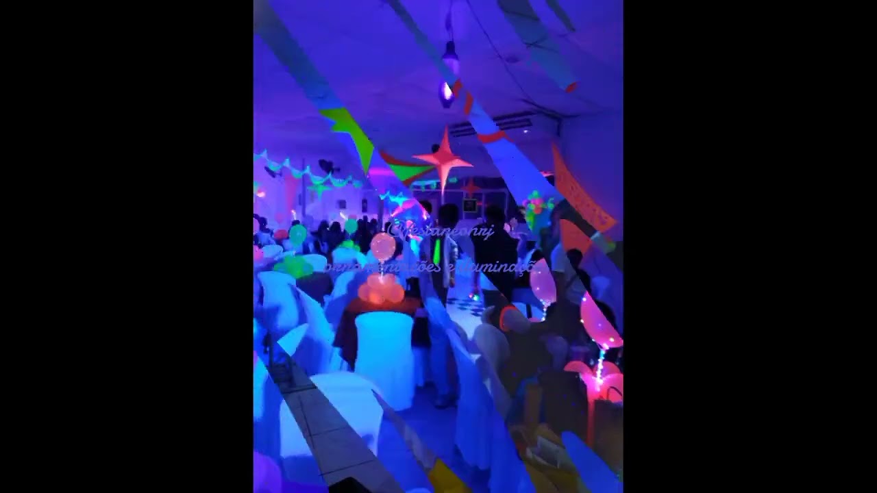 Festa neon ornamentações e iluminações parcial ou completa com ou sem pista de dança DJ e som