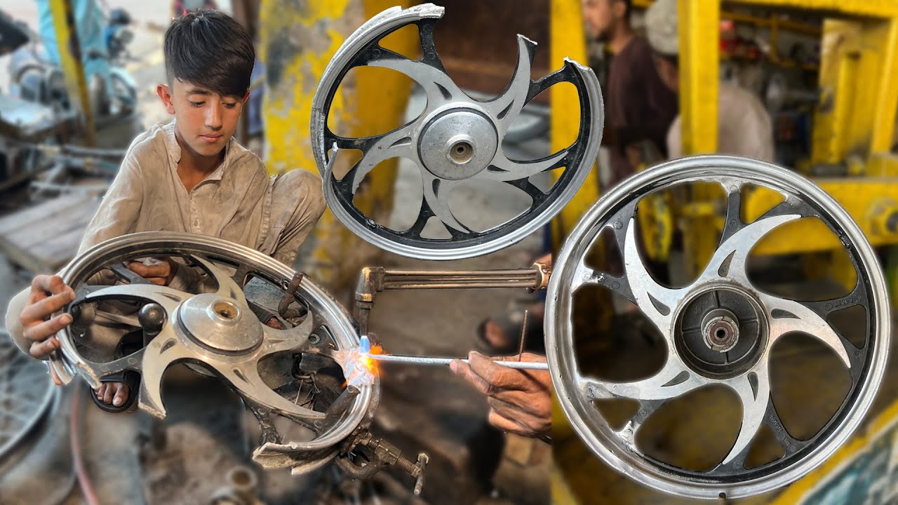 How We Repaired Severely Bent Motorcycle Wheel | Alloy Rim Welding, Truing & Perfect Restoration