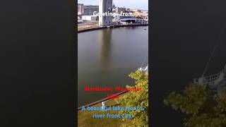 Manitowoc Wisconsin Drone Wisconsin Flyover Beach riverfront USA Travel Boat sailboat