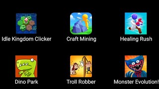 idle kingdom clicker, craft mining, healing rush, dino park, troll robber, monster evolution screenshot 5