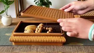 Retro Bamboo Weaving Box With Lid Desk Snack Box Fruit Plate Fruit Plate