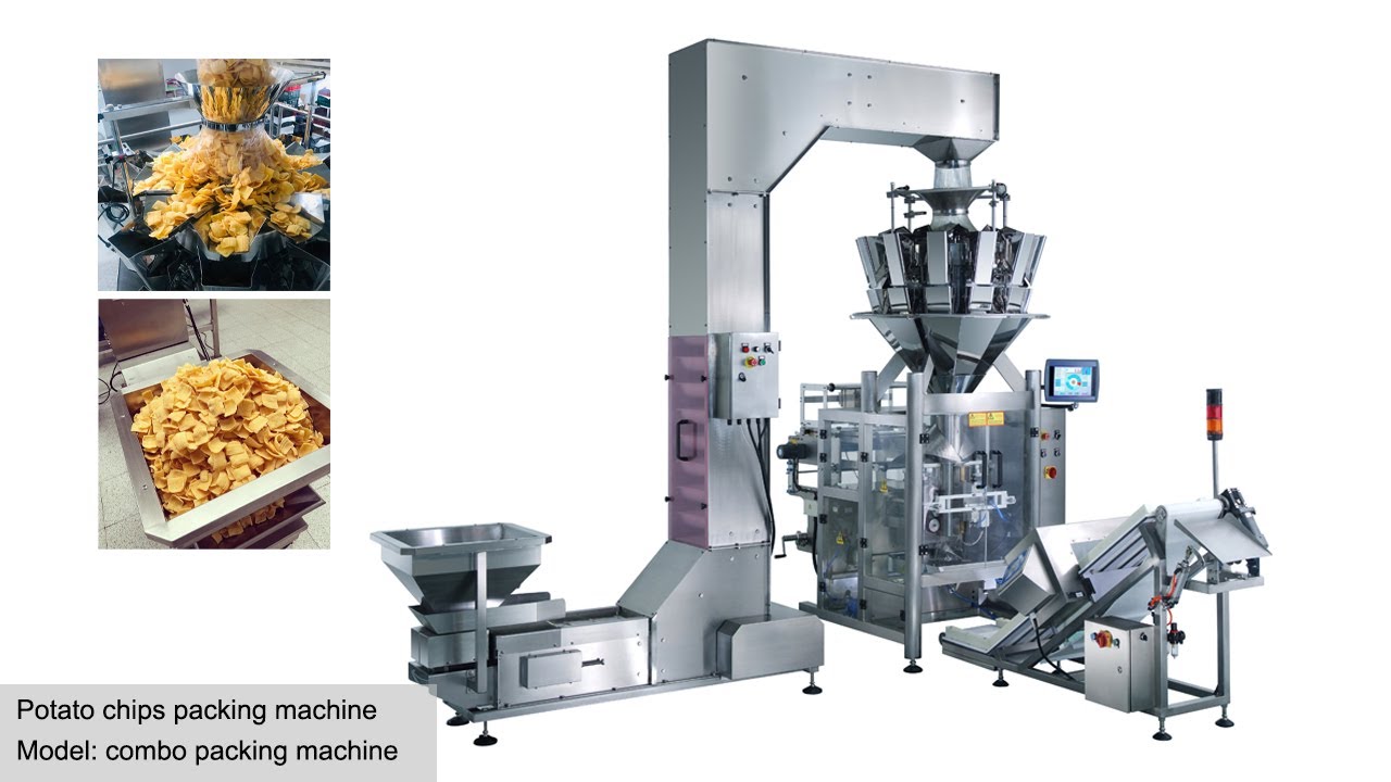Automatic packing machine for potato chips, snacks, etc.