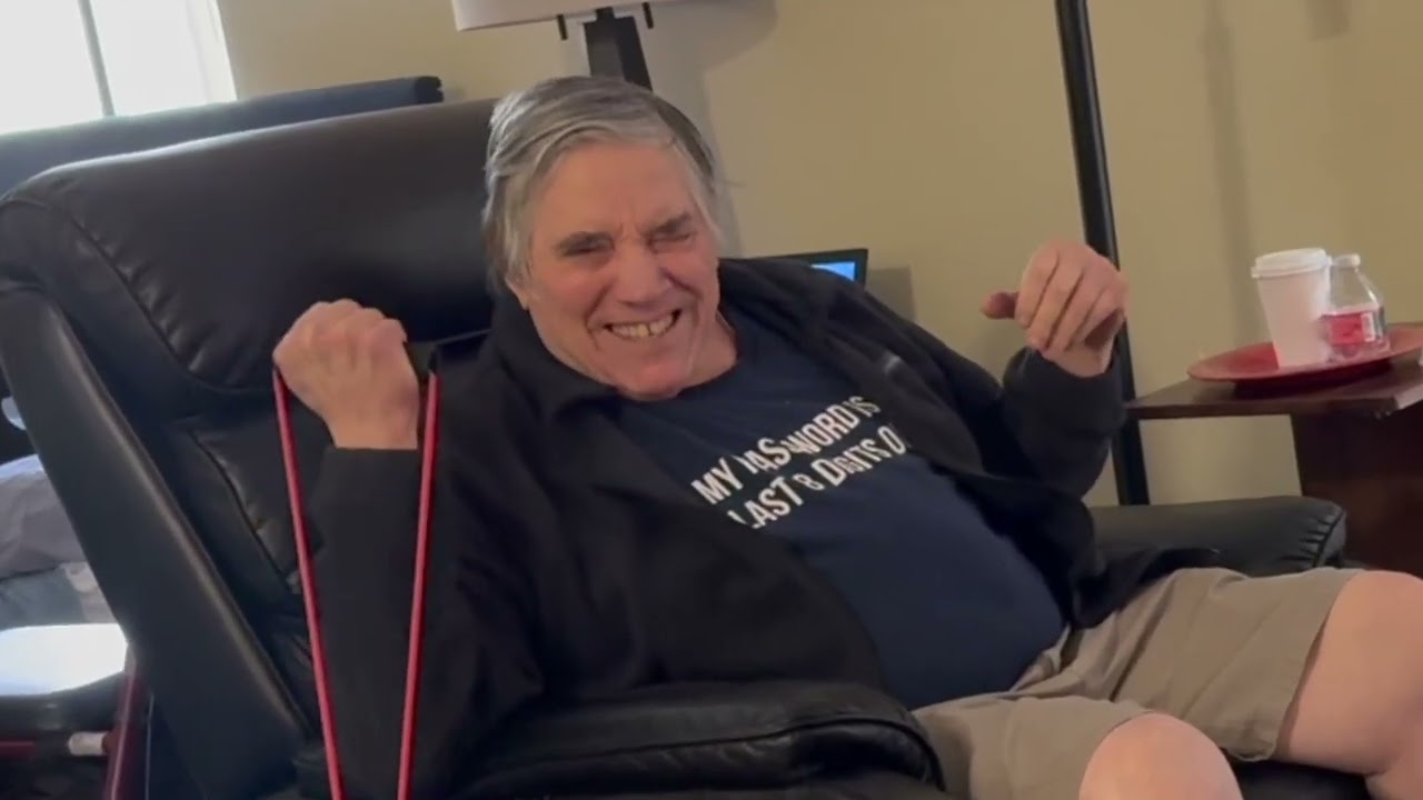 Working some boxing and resistance bands with my elderly father