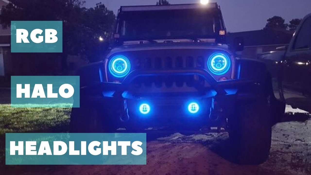 Sunpie RGB Halo Headlights Install Jeep Wrangler JLU | JustCynRoy - YouTube