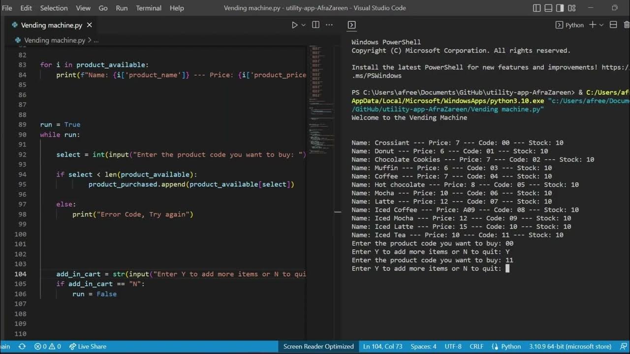 Vending machine python youtube
