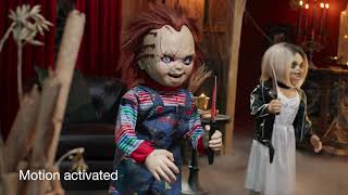 Home Depot Halloween 2025  Universal 35 Ft Animated Led Scarred Chucky Doll