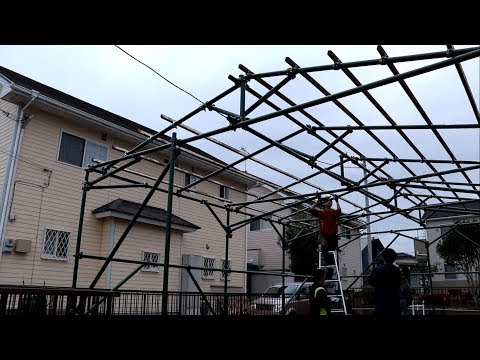 ガレージdiy 単管パイプガレージ制作 5 垂木クランプを使って垂木の固定 屋根のベニヤのニス塗り Red Blaster Youtube