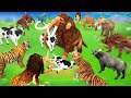 10 mammoth elephant vs 10 zombie cow vs 10 zombie tiger fight cow buffalo saved by woolly mammoth