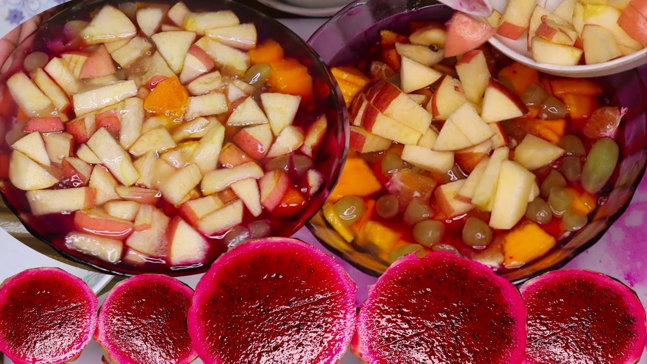 Eating Mix fruits Jelly Cake! Colorful Healthy Fruit After Iftar Time ...