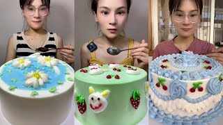 Eating Most Delicious Creamy Cake 💚 🍰 ( soft chewy sounds ) 크림 케이크 먹방 MUKBANG Satisfying