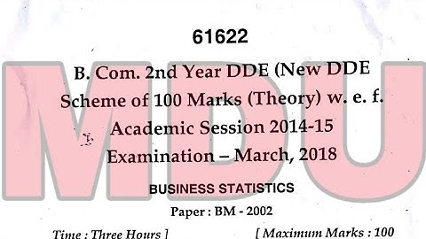 B.com 2nd Year dde Business Statistics Question Paper mdu March 2018 | Separate Video | B.com | Mdu|