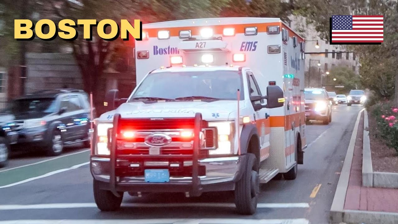 Boston | Boston EMS Ambulances Respond Lights and Sirens - Escort From Police!
