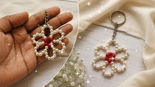 DIY Beaded Flower Keychain Making Tutorial | Easy Pearl Keychain | Handmade Bead Craft at Home