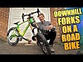 MTB DOWNHILL FORKS ON A ROAD BIKE - DOES IT SHRED?