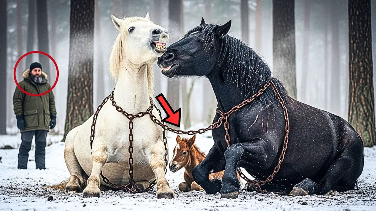 Giant Wild Horses Chained Kept Fighting — Veteran Noticed What They Were REALLY Protecting!