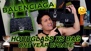 Balenciaga Hourglass XS Bag Review ONE YEAR UPDATE ⌛️ WEAR + TEAR On My Black Glitter Mini Bag