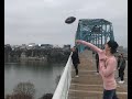 Throwing football off the Chattanooga walking bridge