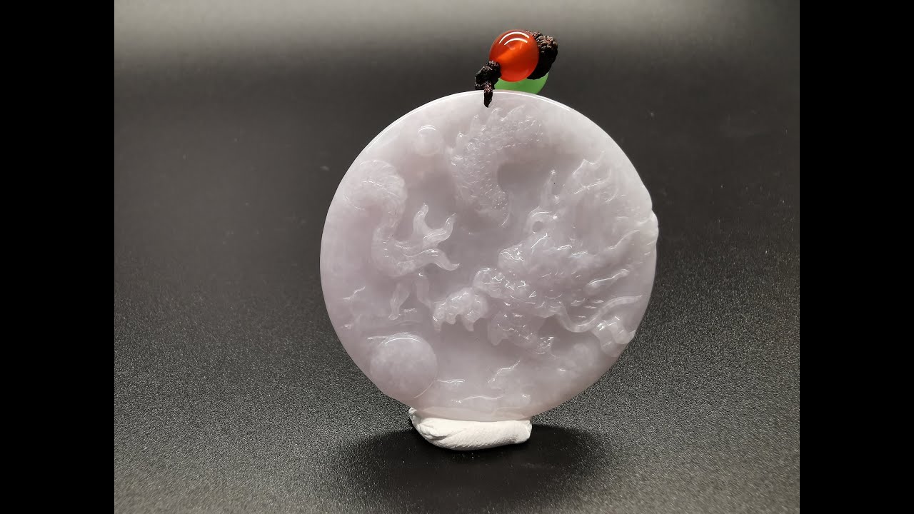 201217-3-R-LP-FC] 纯手工雕粉春翡翠龙牌Hand-carved Pink spring