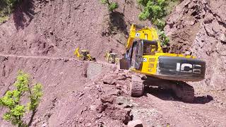 road cutting js205 cat machine jcb 3dx  3 machine together wark | rasky job |  stone ariya ||